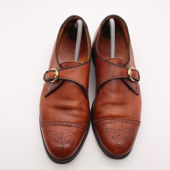 Allen Edmonds Hillsboro Men's 10.5 C Brown Leather Monk Strap Cap Toe Loafers - Picture 2 of 13